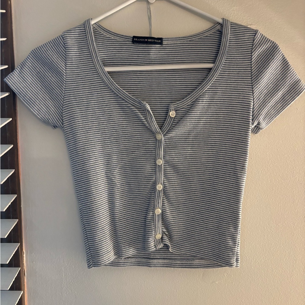 Brandy Melville Gray Stripe Button-Up Crop Top